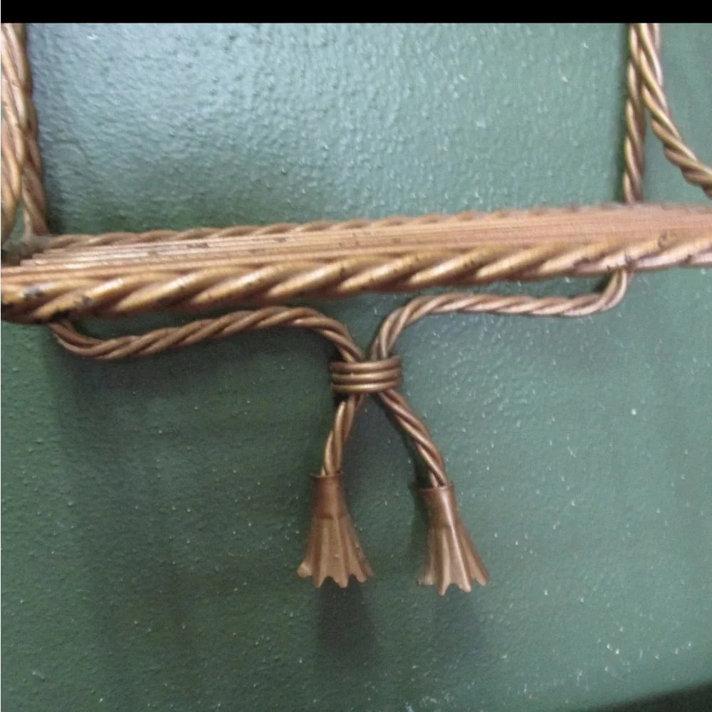 Wire Shelf 3 Tiered Vintage Gold Bow Twisted Wall Hanging